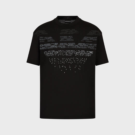 EMPORIO ARMANI 阿玛尼 男士棉质大号老鹰橡胶字母图案丝光平纹针织圆领短袖T恤 黑色 3R1TV0 1JSAZ 0999 商品图0