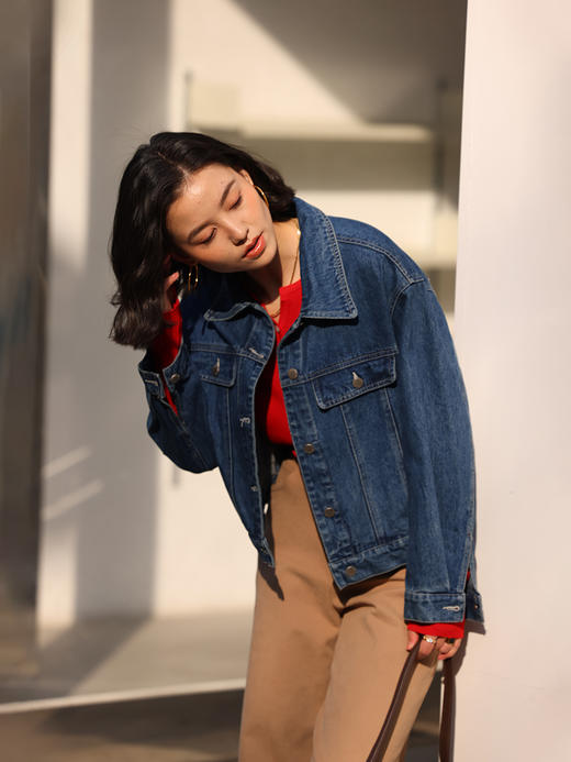 HeyDress法式复古牛仔外套女春季宽松显瘦休闲纯棉夹克百搭潮上衣 商品图2