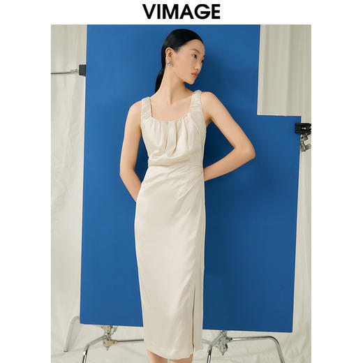 VIMAGE纬漫纪夏季新款气质收腰显瘦无袖开叉连衣裙V1907524 商品图3