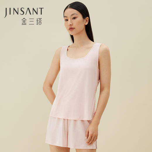 金三塔真丝大U领背心春夏软糯裸感舒适针织上衣女士宽松家居短裤  YZFDA702 商品图0
