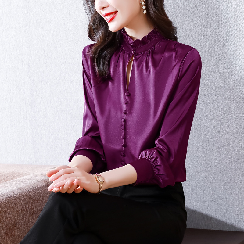 气质设计感重磅缎面仿真丝衬衫上衣KQL-369H1639