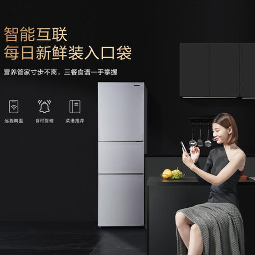 松下（Panasonic）线下同款 265升家用三门冰箱 60cm超薄小 自由嵌入式 -3℃微冻 风冷无霜 NR-C271WX-S 商品图6