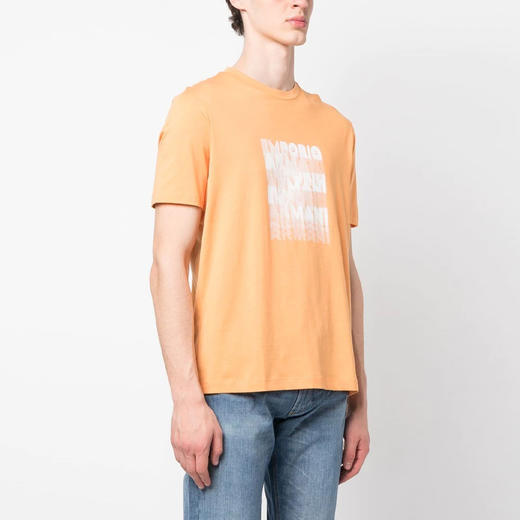 EMPORIO ARMANI 阿玛尼 男士棉质 80 年代效果徽标印花比马平纹针织圆领短袖T恤 橘色 3R1TDE 1JPZZ 0243 商品图1