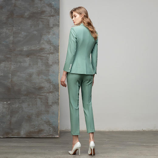 气质时尚绿色西装套装女修身显瘦双排扣播音主持上镜职业装工作服 CP10335-G 商品图3