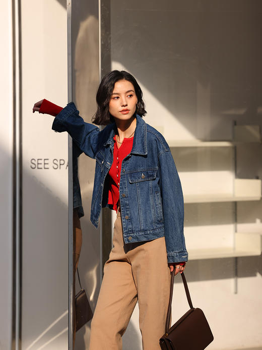 HeyDress法式复古牛仔外套女春季宽松显瘦休闲纯棉夹克百搭潮上衣 商品图0
