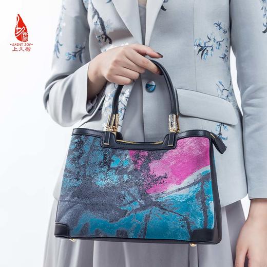 SAINTJOY/上久楷 宋锦女式拎包 蓝紫灰虹涧 BWW18A1901 商品图0