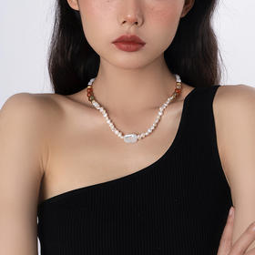 时髦百搭 ELOANE GALLERY 小众设计天然淡水巴洛克珍珠间隔彩色玛瑙项链（预售7天）【不支持用券】