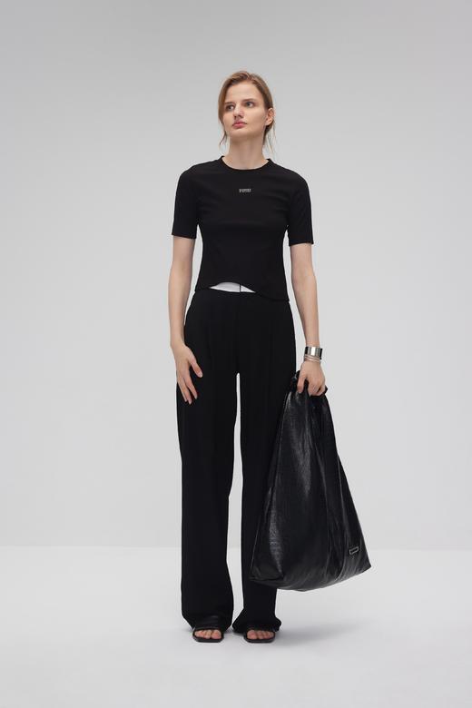 不规则下摆logo修身T恤 商品图0