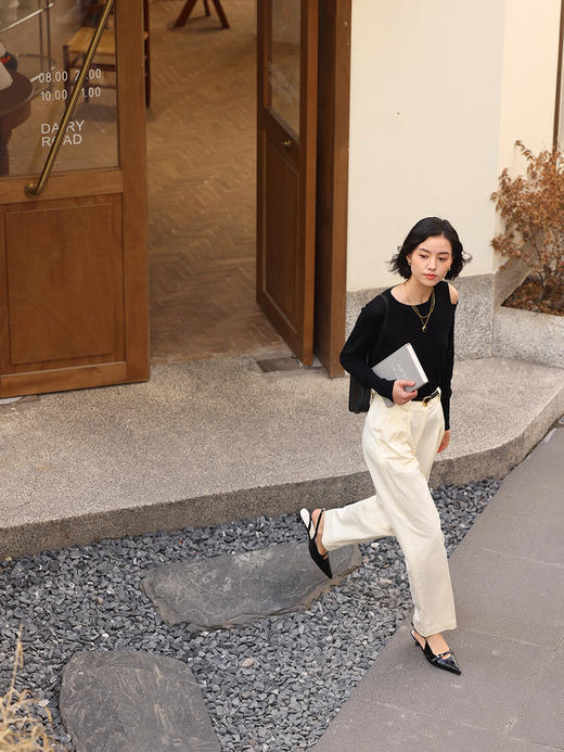 HeyDress天丝休闲裤女春季宽松显瘦高腰直筒裤白色百搭通勤裤子 商品图2