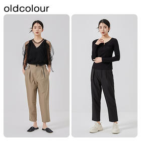 oldcolour春新款黑色高腰直筒显瘦九分西装休闲裤GO11073669