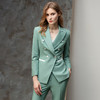 气质时尚绿色西装套装女修身显瘦双排扣播音主持上镜职业装工作服 CP10335-G 商品缩略图4