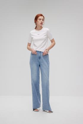 不规则下摆logo修身T恤