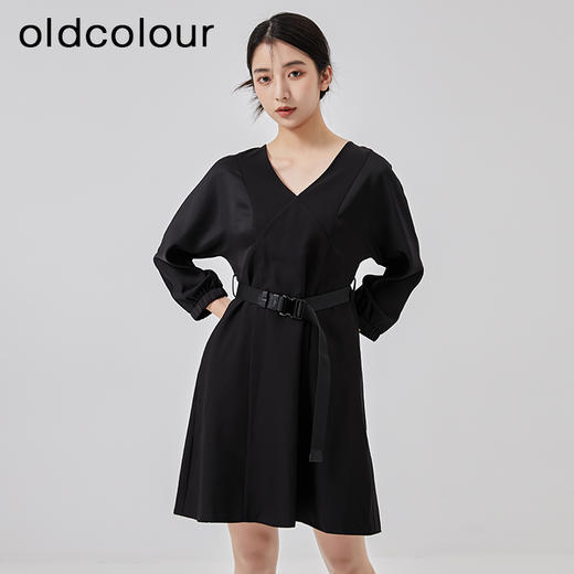 oldcolour2023春季新款时尚气质收腰V领A字短款连衣裙女O12103249 商品图1