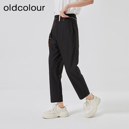 oldcolour春新款黑色高腰直筒显瘦九分西装休闲裤GO11073669 商品图3