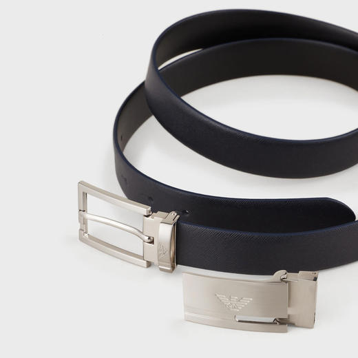 EMPORIO ARMANI 阿玛尼 男士 Saffiano 皮革双面腰带和可更换搭扣配有礼品盒 黑色/蓝色 Y4S498 YLP4E 81285 商品图2