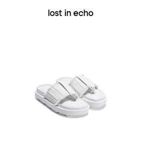 【下架】lost in echo 2023春夏新款鱼骨鞋面铆钉分趾拖鞋木底拖鞋