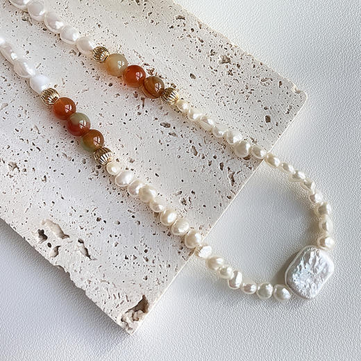 时髦百搭 ELOANE GALLERY 小众设计天然淡水巴洛克珍珠间隔彩色玛瑙项链（预售7天）【不支持用券】 商品图5