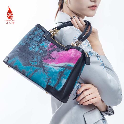 SAINTJOY/上久楷 宋锦女式拎包 蓝紫灰虹涧 BWW18A1901 商品图2