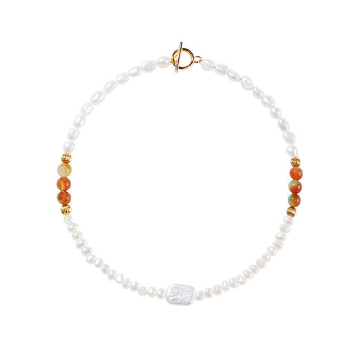 时髦百搭 ELOANE GALLERY 小众设计天然淡水巴洛克珍珠间隔彩色玛瑙项链（预售7天）【不支持用券】 商品图1