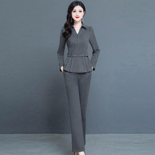 QYM 237727-Y收腰上衣打底衫+高腰裤优雅套装 商品图1