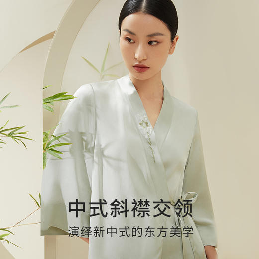 节日礼物】金三塔桑蚕丝弹力绸缎女刺绣花衣裤套可外穿家居服真丝睡衣  YSFDA205 商品图2