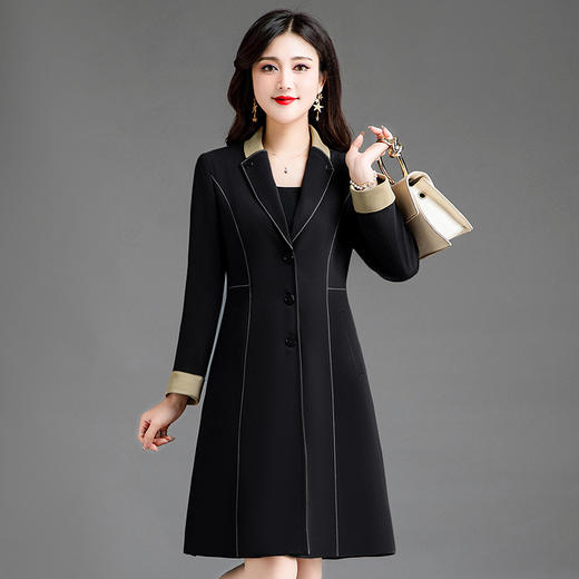 垂直感西装领中长款外套，时尚中年女装外搭QYM-TYP-8023A01-Y 商品图1