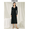 VIMAGE纬漫纪春季新款气质V领收腰显瘦连衣裙女礼服V1977503 商品缩略图5