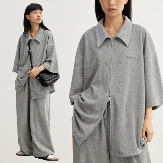 CryingCenter 花灰毛巾慵懒感衬衫拉链开衫 哭喊中心 商品图0