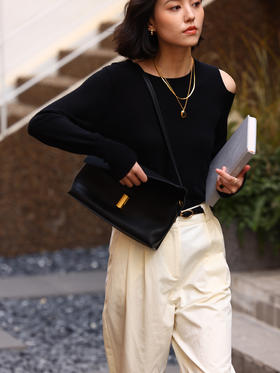 HeyDress法式针织衫女春季圆领露肩设计感宽松T恤小众打底衫上衣