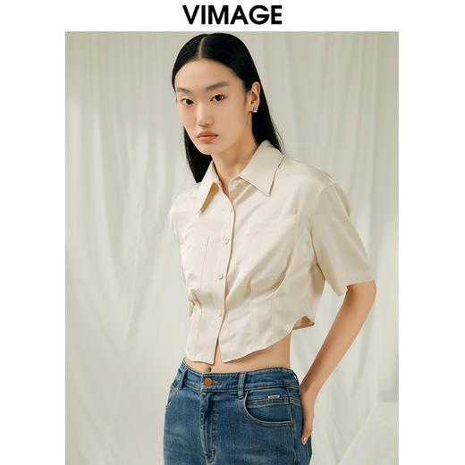 VIMAGE纬漫纪夏季新款简约时尚气质短款衬衫女上衣衬衣V1909509 商品图2