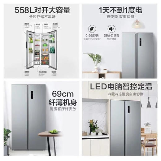 美的（Midea）美的（Midea）冰箱558升大容量双开门对开门节能变频智能控制风冷无霜 【钛钢灰星烁】 BCD-558WKPM(E) 商品图3