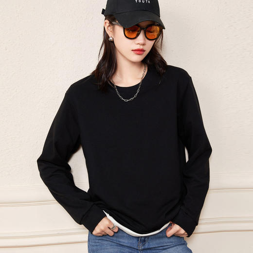 优选丨【圆领+连帽可选】【时髦百搭必备】春季卫衣女宽松套头圆领连帽套头衫上衣可情侣纯棉卫衣 商品图1