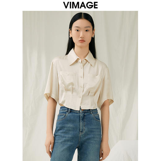 VIMAGE纬漫纪夏季新款简约时尚气质短款衬衫女上衣衬衣V1909509 商品图5