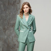 气质时尚绿色西装套装女修身显瘦双排扣播音主持上镜职业装工作服 CP10335-G 商品缩略图0