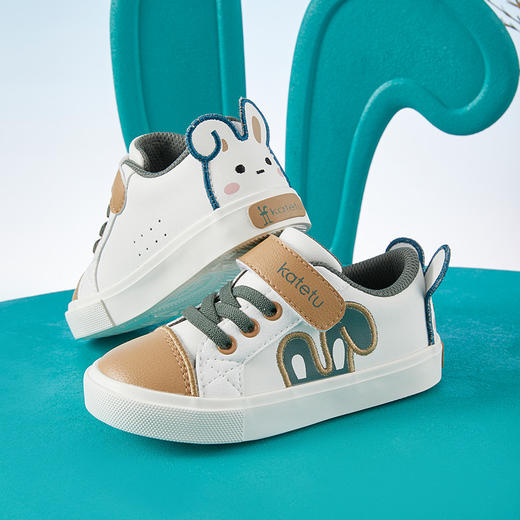 卡特兔儿童板鞋男童低帮皮面2023秋季软底防滑女童小白鞋跑步运动鞋 商品图1