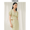 VIMAGE纬漫纪夏季新款V领泡泡袖修身短款小上衣女V1913536 商品缩略图4