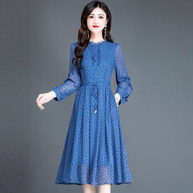 QYM 237731 -Y薄款印花裙中长款系带收腰A字裙