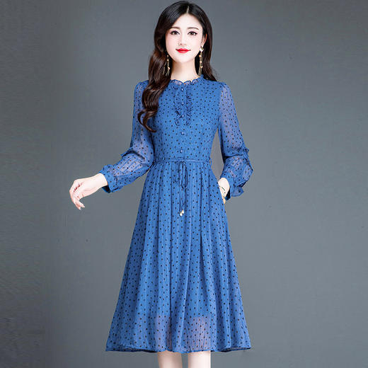 QYM 237731 -Y薄款印花裙中长款系带收腰A字裙 商品图0