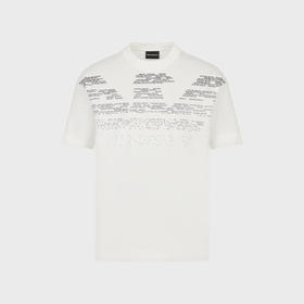 EMPORIO ARMANI 阿玛尼 男士棉质大号老鹰橡胶字母图案丝光平纹针织圆领短袖T恤 白色 3R1TV0 1JSAZ 0101
