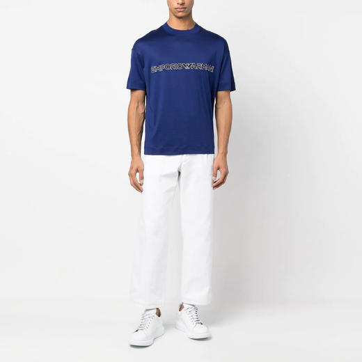 EMPORIO ARMANI 阿玛尼 男士字母徽标印花圆领短袖T恤 蓝色 3R1TBD 1JUVZ 0862 商品图3