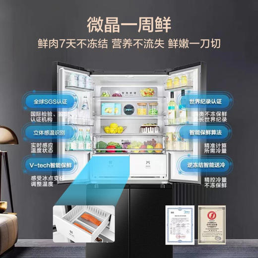 美的（Midea）微晶一周鲜501升一级变频十字对开四门冰箱大容量家用净味除菌超薄风冷智能家电BCD-501WSPZM(E) 商品图2
