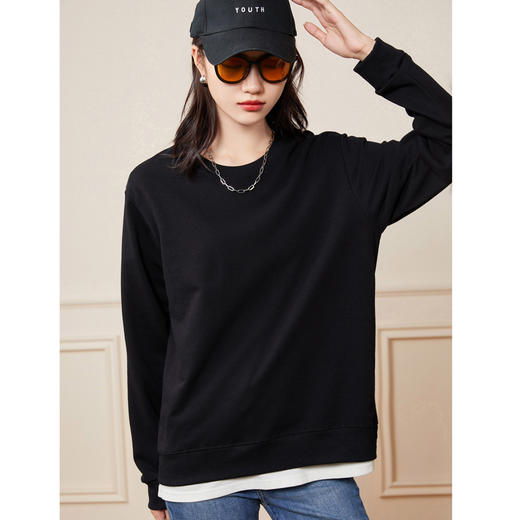 优选丨【圆领+连帽可选】【时髦百搭必备】春季卫衣女宽松套头圆领连帽套头衫上衣可情侣纯棉卫衣 商品图7