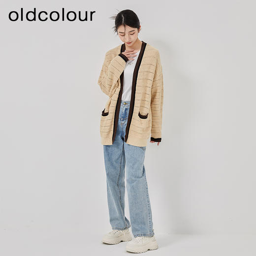 oldcolour2023春季新款杏色纯棉气质中长款针织衫外套女O12054257 商品图3