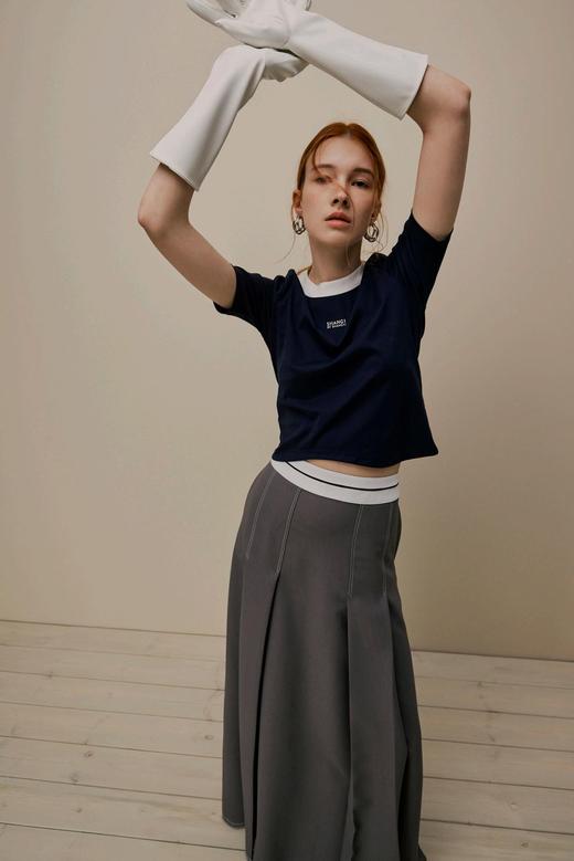 不规则下摆logo修身T恤 商品图0