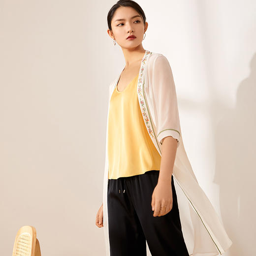 金三塔100%桑蚕丝乔其真丝刺绣时尚家居服袍外披春夏新品 YSFBB712 商品图1