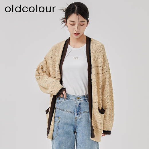 oldcolour2023春季新款杏色纯棉气质中长款针织衫外套女O12054257 商品图2