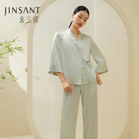 节日礼物】金三塔桑蚕丝弹力绸缎女刺绣花衣裤套可外穿家居服真丝睡衣  YSFDA205