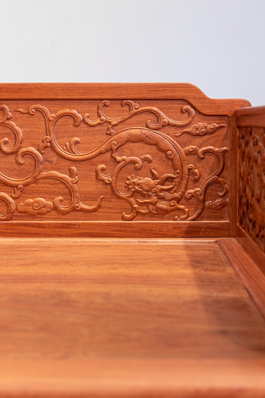 红桥红  家具严选  缅甸花梨（大果紫檀）【198 三弯腿双龙戏珠罗汉床 两件套】 商品图3