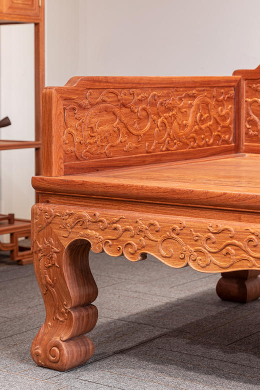 红桥红  家具严选  缅甸花梨（大果紫檀）【198 三弯腿双龙戏珠罗汉床 两件套】 商品图2