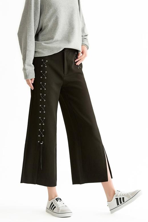 AVA 黑色编织带阔腿裤 200 商品图2